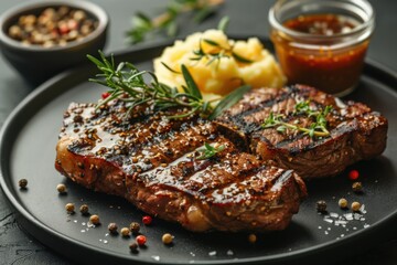 Gourmet Steak with Mashed Potatoes on Elegant Plate