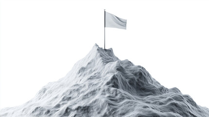 Summit Success: A white flag proudly stands atop a snow-capped mountain peak, symbolizing the achievement of a challenging goal and the triumph of perseverance.  