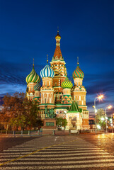 St. Basil's Cathedral on Red Square illuminated at night. Moscow, Russia