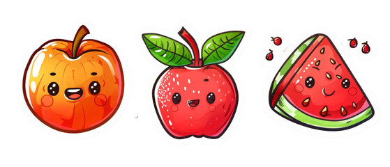 Cute cartoon apples and watermelon slice.
