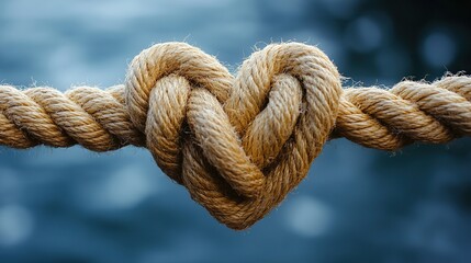 Fototapeta premium A rope with a heart-shaped knot isolated on a white background symbolizes connection, unity, and the enduring nature of love