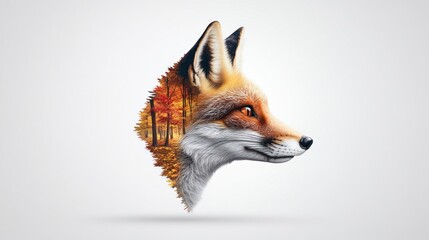 Fototapeta premium Artistic representation of a fox with a forest landscape.