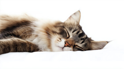 Obraz premium Cat lying on the bed, isolated on the white background