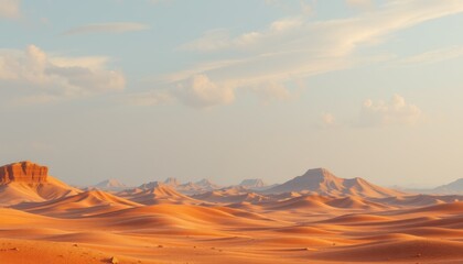 Naklejka premium Golden Sands Desert Landscape Under a Pale Sky