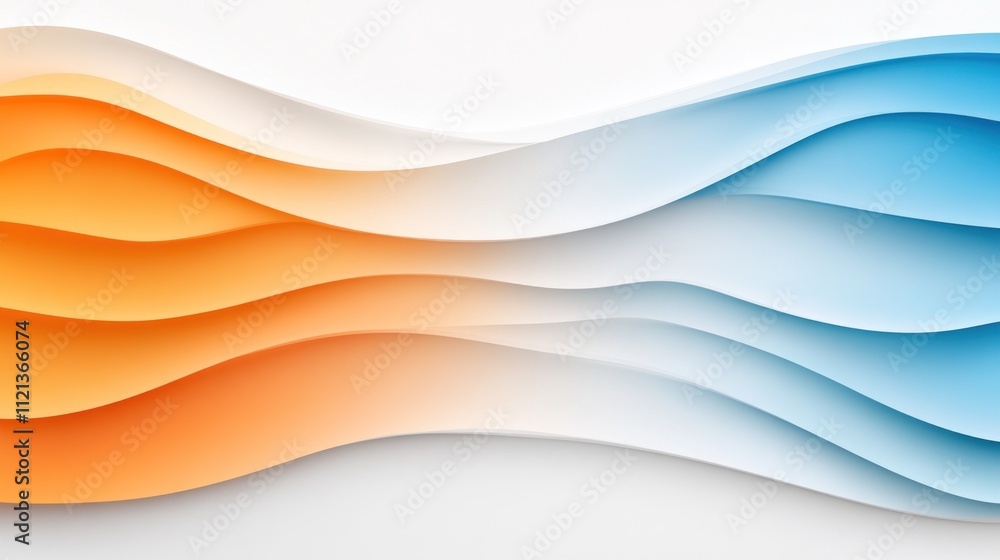 Poster abstract waves in orange and blue tones create a dynamic design.