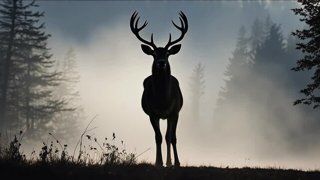 misty deer silhouette landscape cervid red morning stag nature animal antler wildlife hunting velvet mist sun bracken forest roar safari park wild tree call buck roaring fog wood
