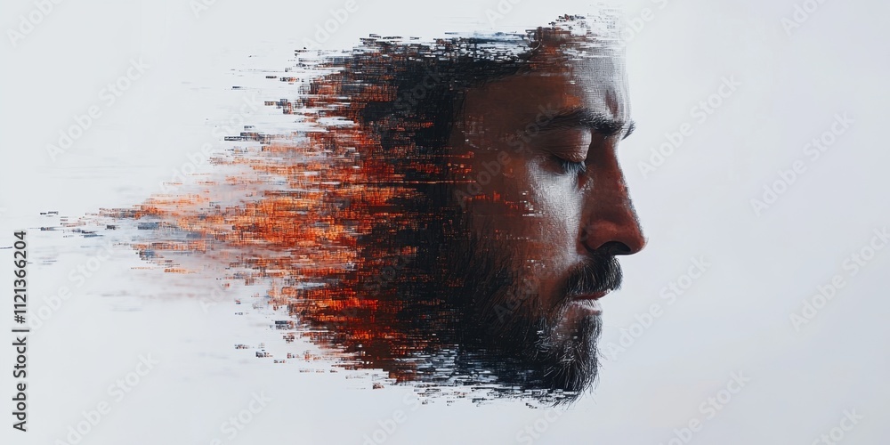 Poster creative expression of transformation captured in a stunning artistic portrayal of a man\'s profile 