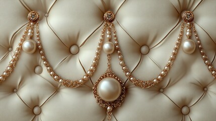 A seamless pattern showcases decorative chains and pearls in an artistic illustration, highlighting their beauty and intricate design