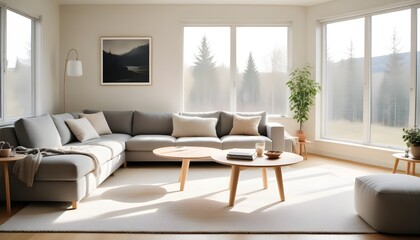 Scandinavian living room interior design zoom background