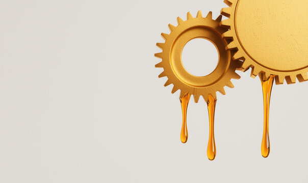 Golden Gears with Honey-Like Drips on Minimalistic Background