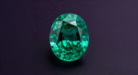Fototapeta premium Oval emerald vivid green clarity sparkling shine on a dark purple background