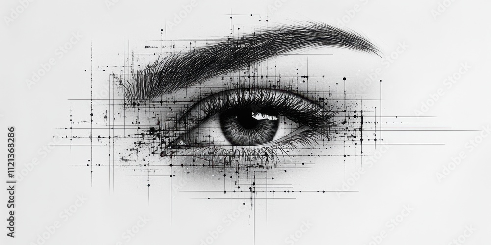 Poster artistic representation of a human eye blending reality with abstract elements in a creative express