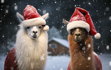 Two Cute Alpacas Red Christmas