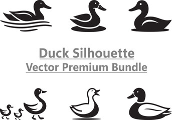 Premium Duck Silhouette Vector Bundle - High-Quality Duck Illustrations for Design Projects