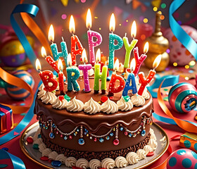 Birthday cake with candles. Happy birthday