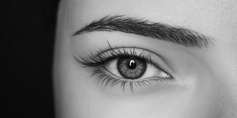 Fototapeta premium Captivating gaze showcases the beauty and mystery of a human eye in striking black and white contrast
