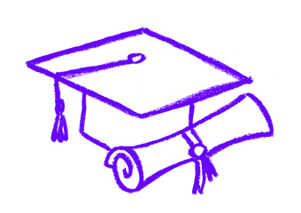 Graduation Hat And Diploma Crayon Chalk Drawing Vector