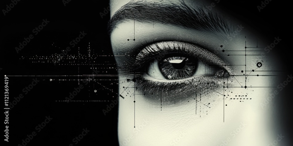 Poster eye of the future capturing the essence of technology through artistic abstraction and digital eleme