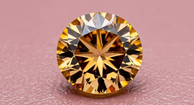 Round citrine golden yellow brilliance smooth radiance on a pale pink background