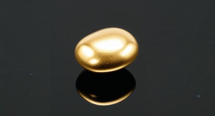 Fototapeta premium Round gold nugget smooth polished gleaming softly on a jet black background