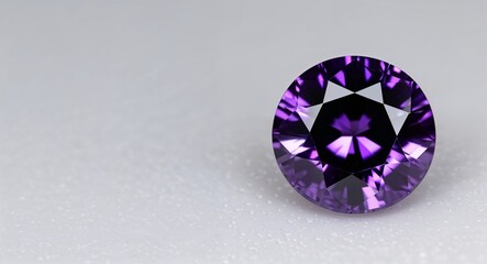 Round purple sapphire deep violet brilliance smooth shine on a white background