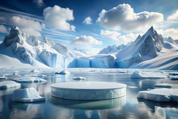Ice Background Podium Frozen Winter Snow Platform with Mountain Iceberg and Glacier Display