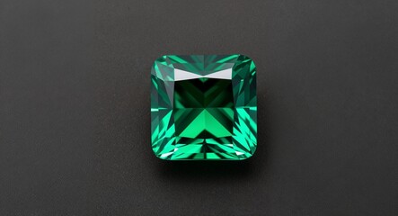 Fototapeta premium Square emerald bright green radiance smooth brilliance on a charcoal background