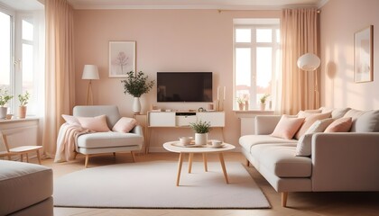 Scandinavian living room interior design zoom background