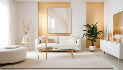 Modern living room interior composition with grey modern sofa, wooden , folding screen and modern Home