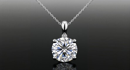 A diamond solitaire pendant its brilliance amplified on a plain black background