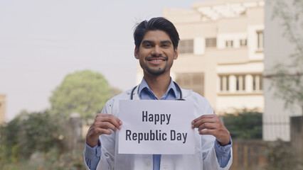 Indian Doctor Holding Happy Republic Day Poster