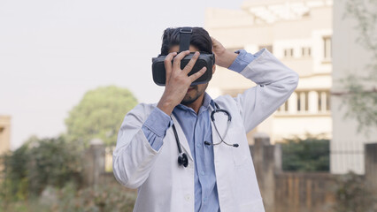 Indian Doctor Wearing VR headset, Virtual Reality