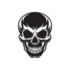 skull silhouette, black and white silhouette, vector and illustration