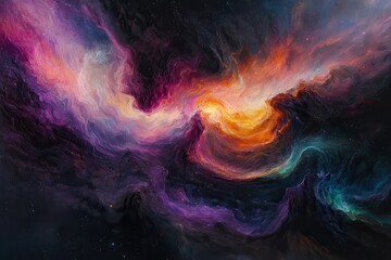 Obraz premium Abstract Cosmic Nebula with Swirling Colors and Stars