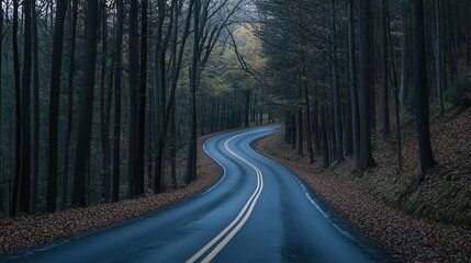Obraz premium A winding road through a dark forest.