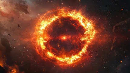 Obraz premium Vivid fiery cosmic circle in deep space