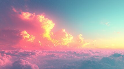 Serene Sky Over Soft Clouds at Sunset with Gradient Colors