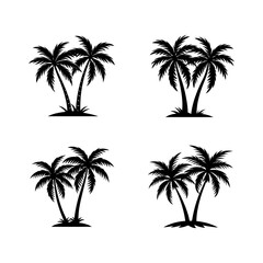set of palm tree silhouette, black and white silhouette, vector and illustration