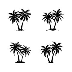 set of palm tree silhouette, black and white silhouette, vector and illustration