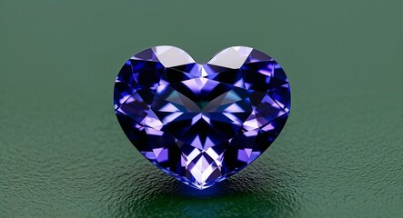 Fototapeta premium Heart shaped tanzanite rich violet blue glow radiant brilliance on a deep green background