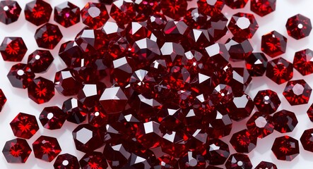 Hexagon garnet rich red brilliance sparkling radiance on a white background