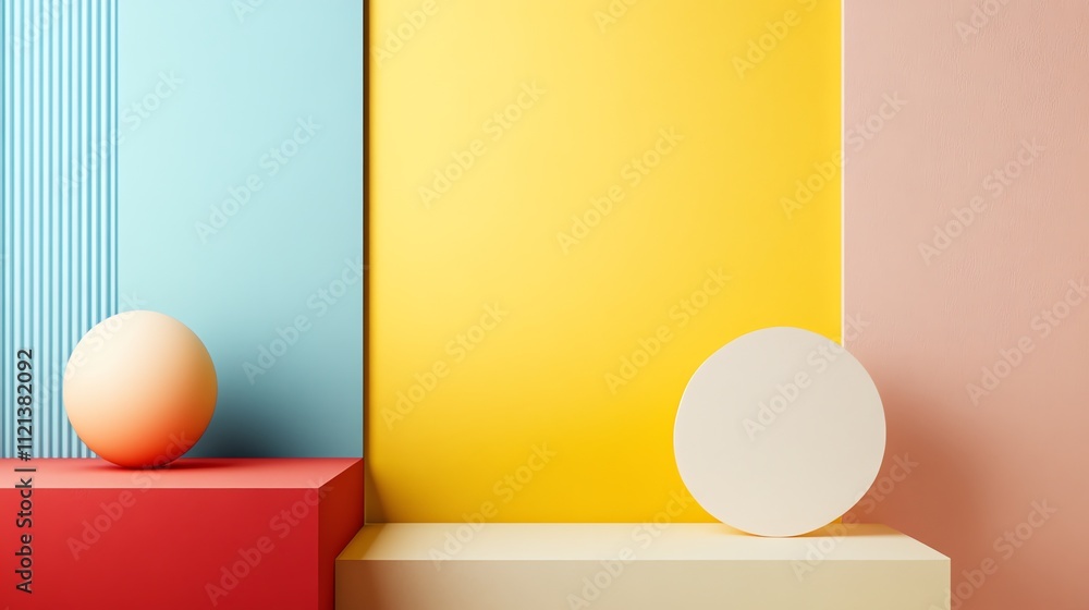 Aufkleber a 3d rendering of colorful geometric shapes.