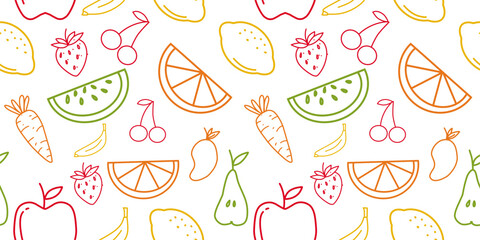 Fruit seamless pattern outline. seamless pattern for food wrapping or wallpaper