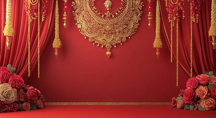 Elegant red background with ornate gold mandala design
