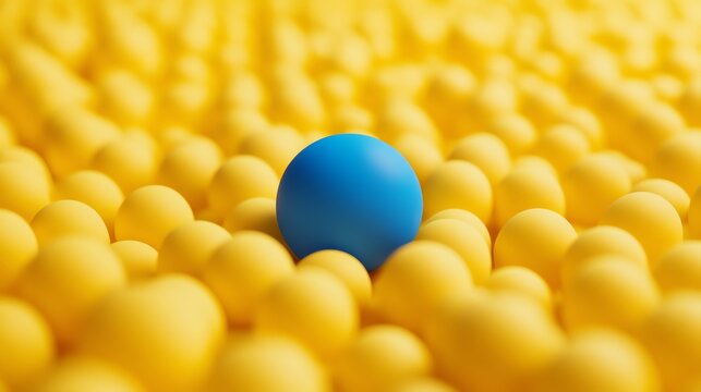 A single blue sphere among a sea of yellow spheres.