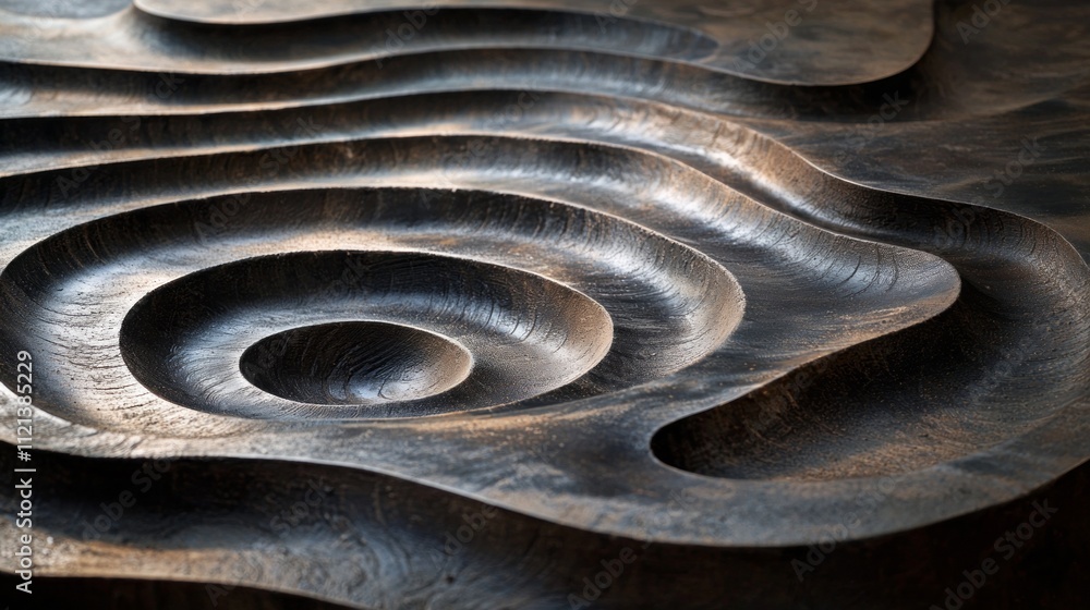 Aufkleber Intricate concentric circles carved into an abstract sculpture capture light and shadow, creating a mesmerizing effect