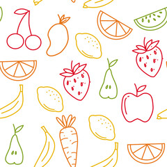 Fruit ouline seamless pattern on white background