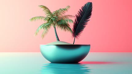 Obraz premium Palm tree in a bowl with a feather