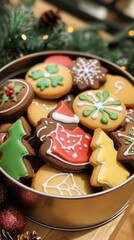 Christmas Decorated Gingerbread Cookies in a Tin