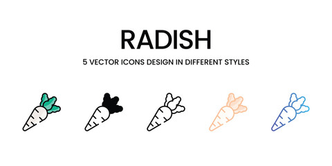 Radish icons in different style vector stock illustration